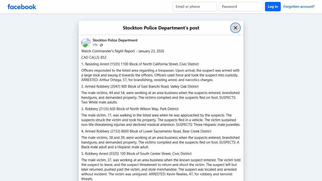 Watch Commander's Night... - Stockton Police Department Facebook